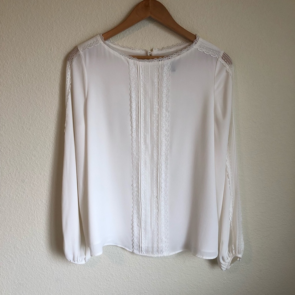 WHBM white lace long sleeved blouse